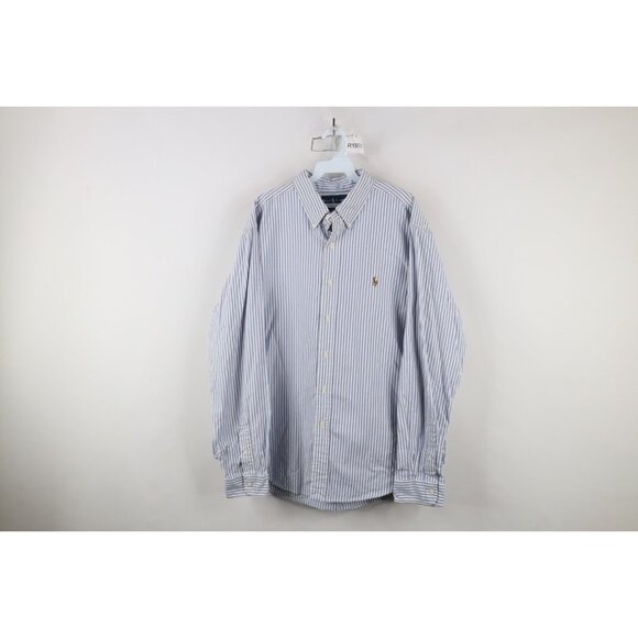 Vtg 90s Ralph Lauren Mens XL Classic Fit Striped Oxford Cotton Button Down Shirt - Picture 1 of 12